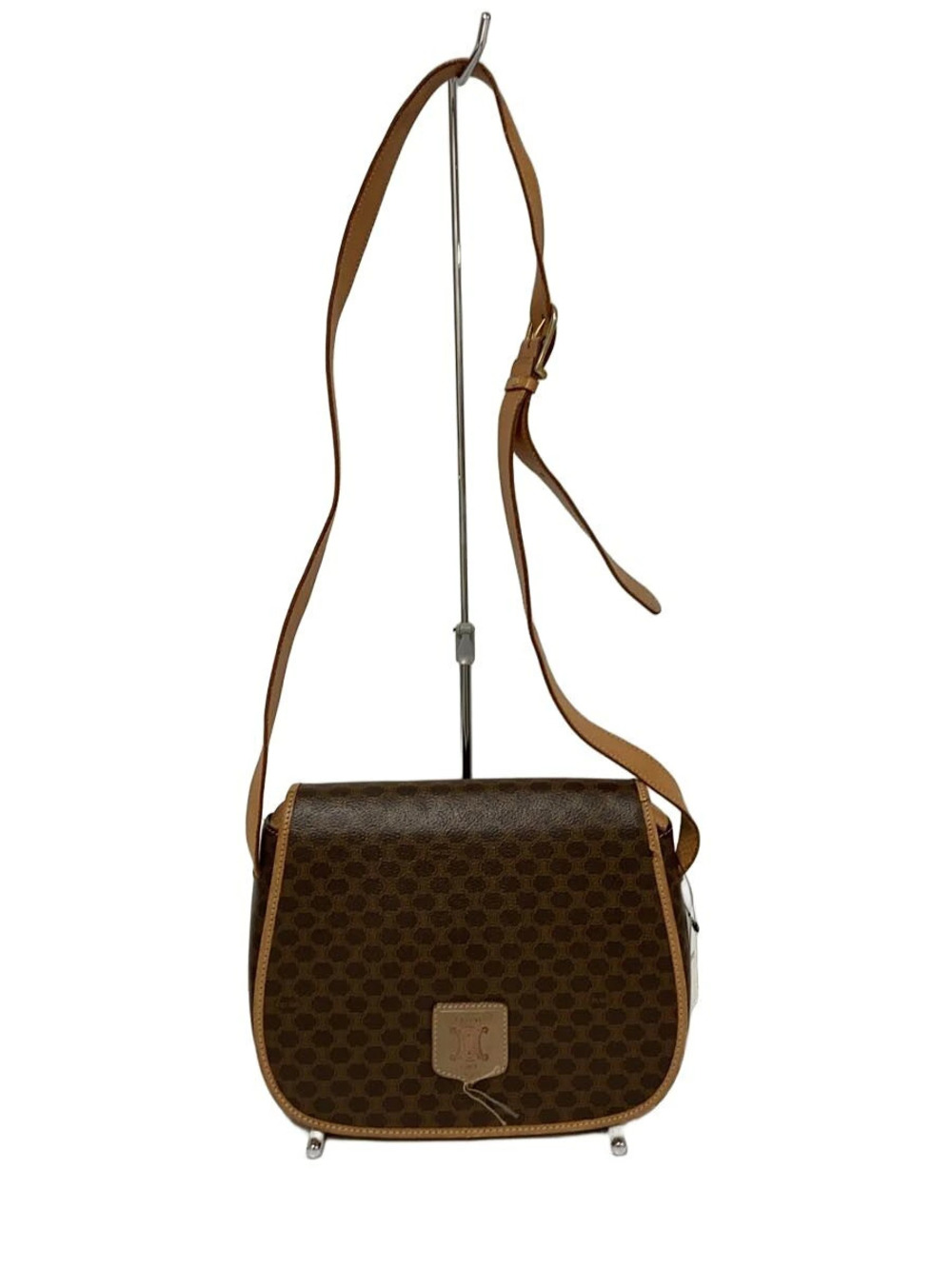 Celine Shoulder Bag Leather Brown Macadam
